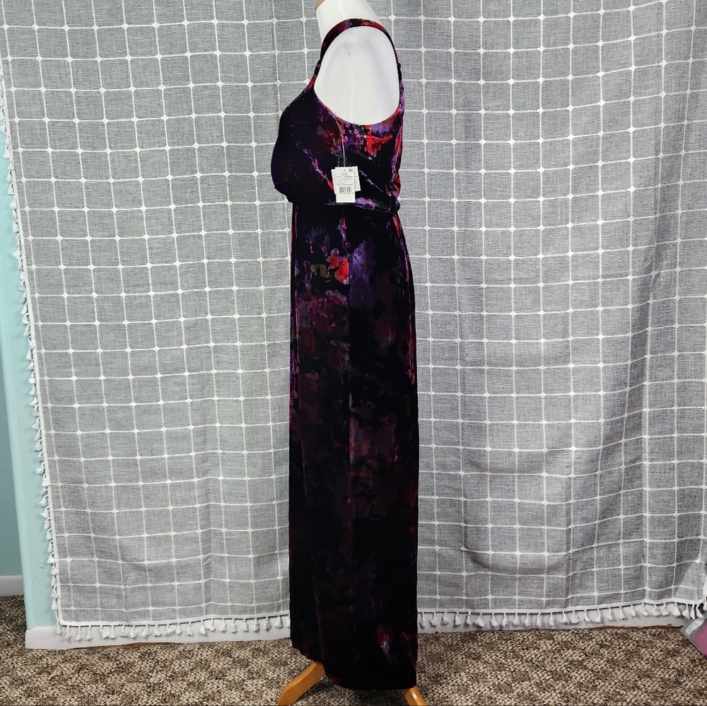 Aidan Mattox Floral Velvet Halter Gown - Picture 6 of 9